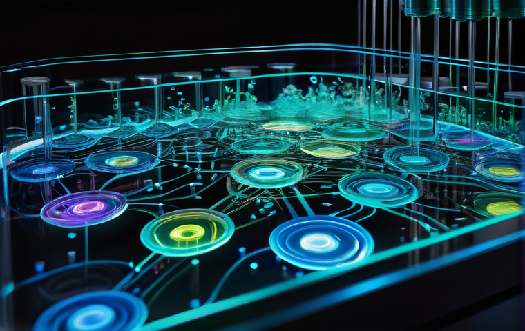 합성생물학 연구의 기초 실험 기술 - **A Focused Biotechnologist in a Synthetic Biology Lab:** A young, determined Arab female scientist,...