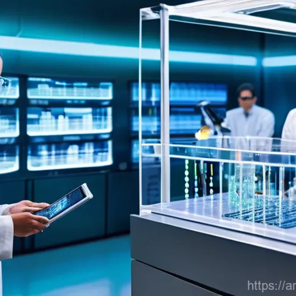 합성생물학의 기술적 도전과 극복 사례 - **"High-tech Synthetic Biology Lab: DNA Redesign in Action"**
    A futuristic, brightly lit laborat...