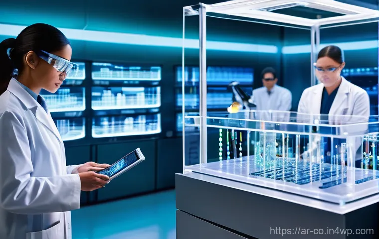 합성생물학의 기술적 도전과 극복 사례 - **"High-tech Synthetic Biology Lab: DNA Redesign in Action"**
    A futuristic, brightly lit laborat...