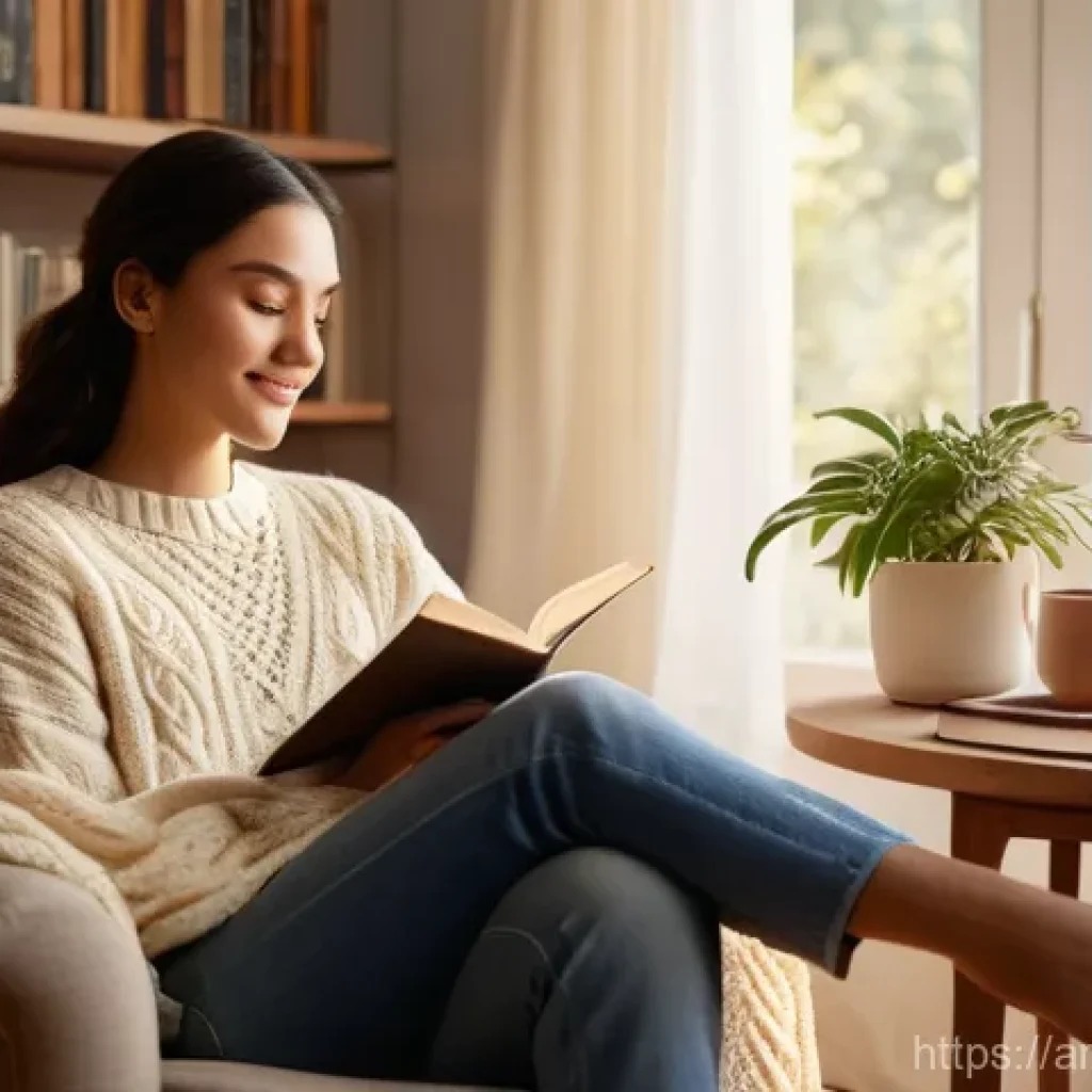 합성생물학의 미래 기술 전망 - **Prompt 1:** A serene, sun-drenched living room. A young woman, dressed in a comfortable, modest lo...