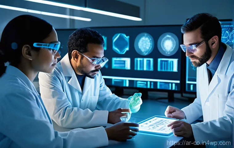 합성생물학의 데이터 공유 규범 - **Prompt 1: Collaborative Synthetic Biology Lab**
    "A hyperrealistic, cinematic portrayal of a vi...