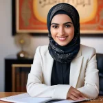 합성생물학 연구의 비윤리적 사례 - A captivating close-up portrait of a young, stylish Arab woman in her late 20s, wearing a contempora...