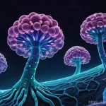 합성생물학과 나노기술의 융합 - **Prompt:** A highly detailed, microscopic view of advanced bionanomachines, comprised of both biolo...