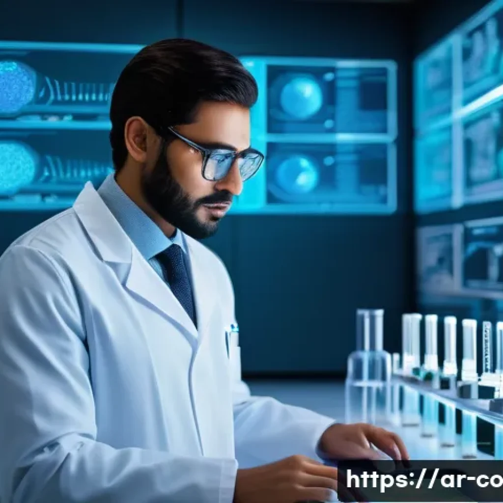 합성생물학의 창의적 문제 해결 기법 - A futuristic biotechnology laboratory scene set in an advanced research center in an Arabic-speaking...