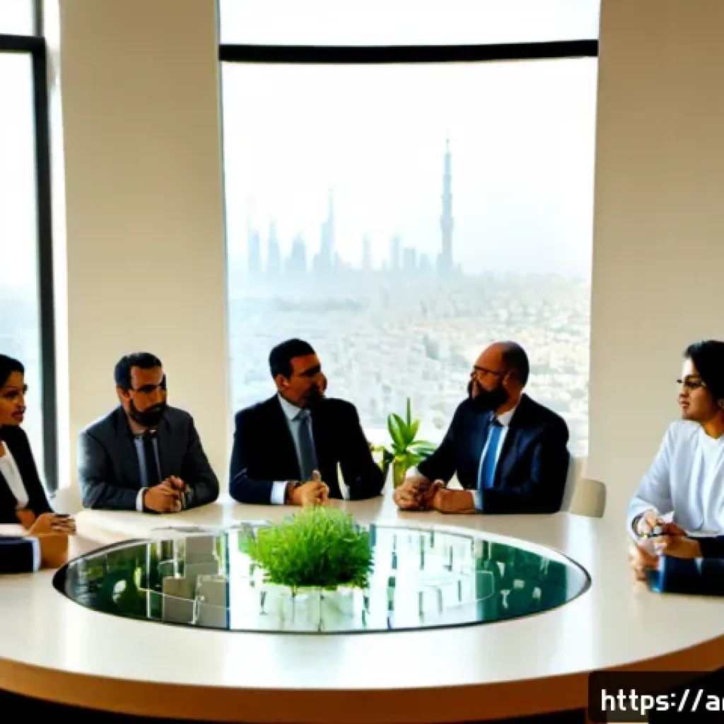 합성생물학의 정책적 지원 방안 탐색 - Photorealistic policy roundtable in a contemporary Gulf Arab government innovation center, diverse A...