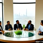 Home 23 합성생물학의 정책적 지원 방안 탐색 - Photorealistic policy roundtable in a contemporary Gulf Arab government innovation center, diverse A...